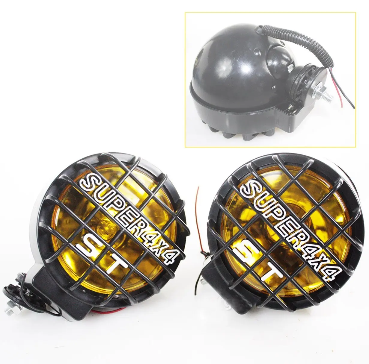 LOT OF 2 12V AMBER HALOGEN FOG LIGHTS LAMPS LIGHT 4X4 OFF ROAD W/ BLACK COVER