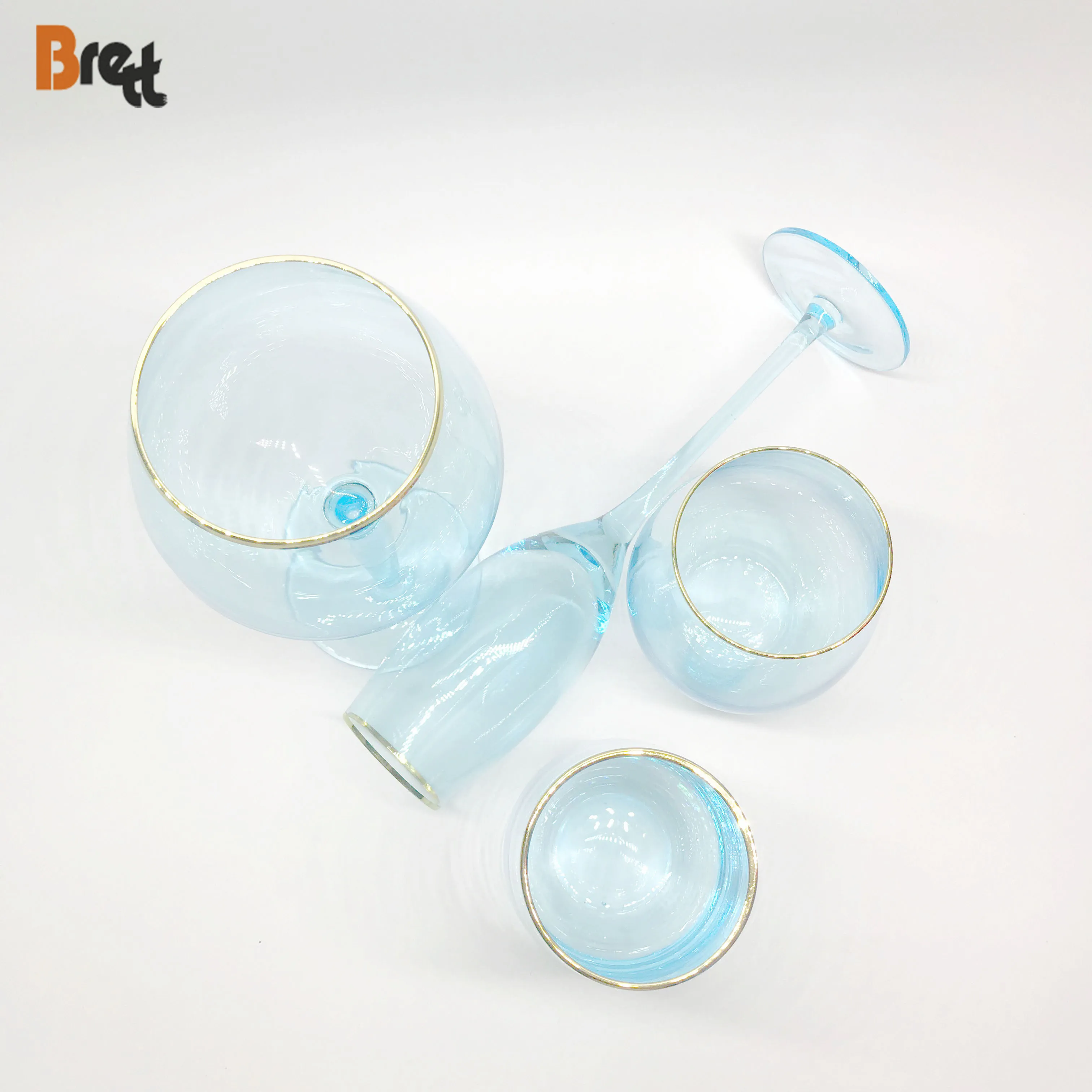 Guangzhou Best Blue Glassware Brands Crystal Wine Glass Beer Juice Water Glass Cup