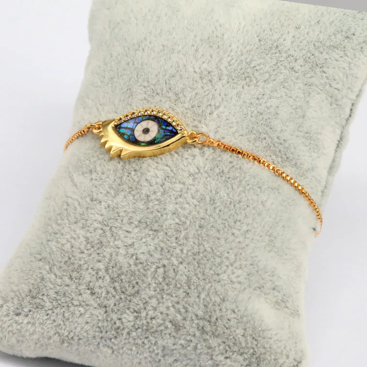 

BC1170 CZ Micro Pave Abalone Shell Evileye Charm Adjustable Bracelet, Fine DiamondPave Eye Charm Bolo Bracelet Gift for Her, Gold