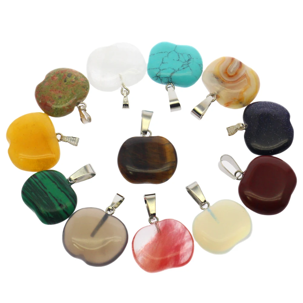 

Fashionable natural mixed color semi-precious stone pendant set 12 apple-shaped crystal agate stone pendant wholesale, Multi-gemstone color