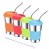 Stainless Steel Drinking Cups 16oz with Silicone Lids and Metal Bent Straws for Kids or Adults Apply to Dinning, Outdoor