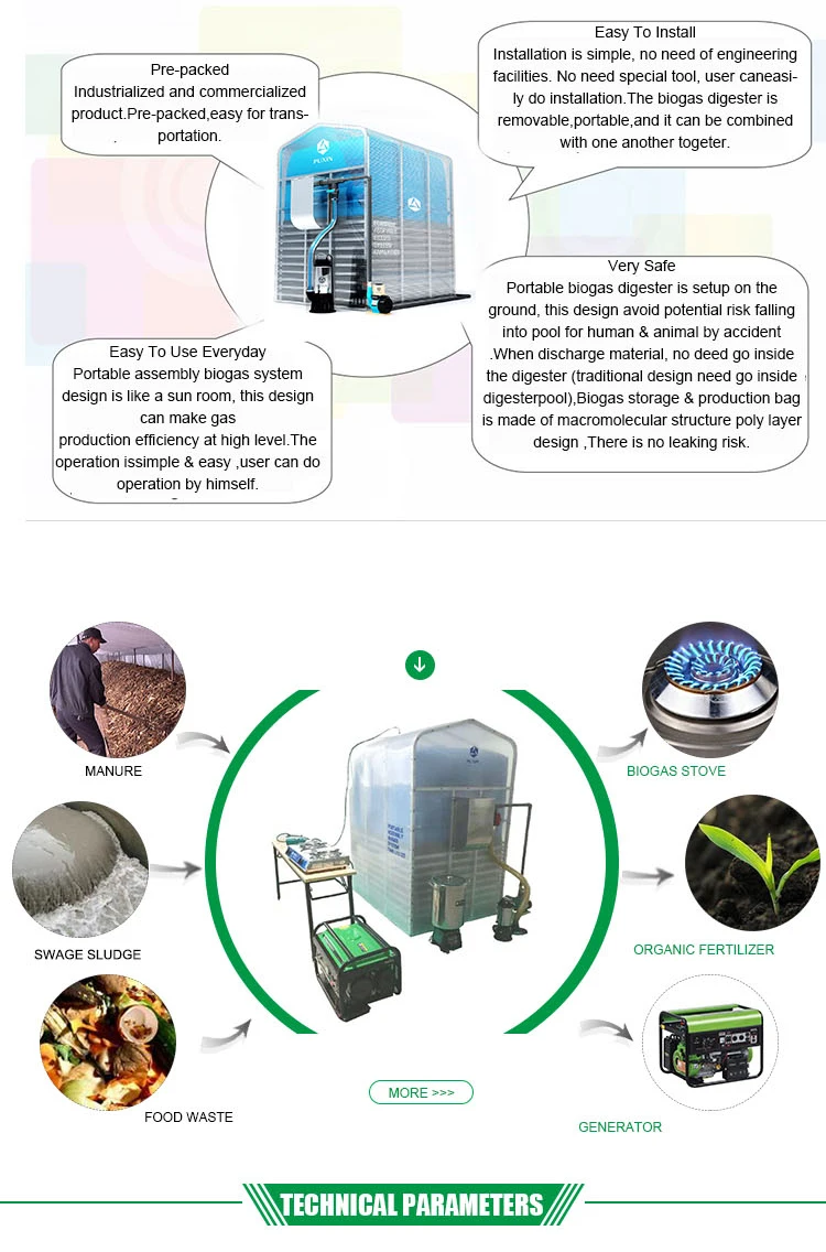 China Marke Puxin Besten Preis Mini Portable Montage Biogasanlage