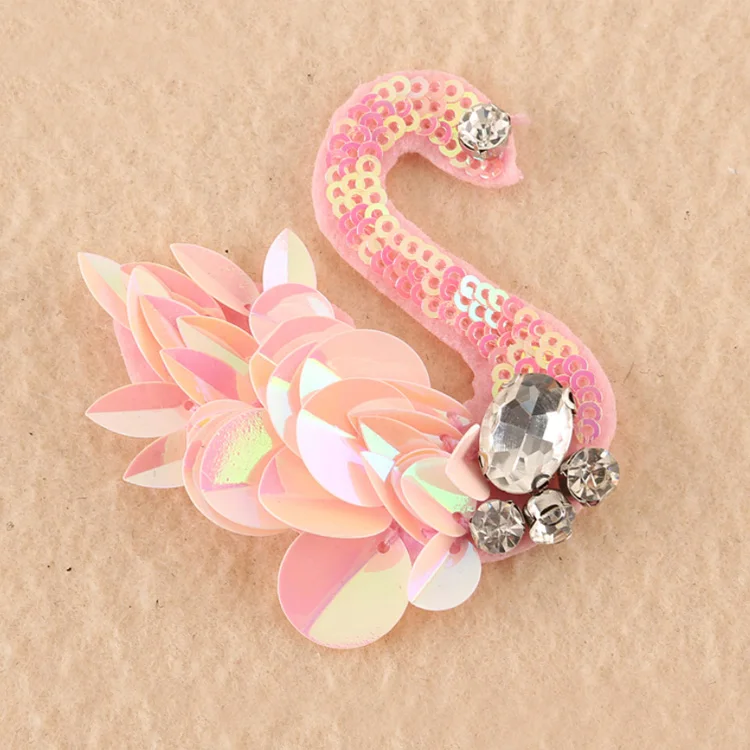 hand work pink sew on sequin swan designs blouse patch for decoration
