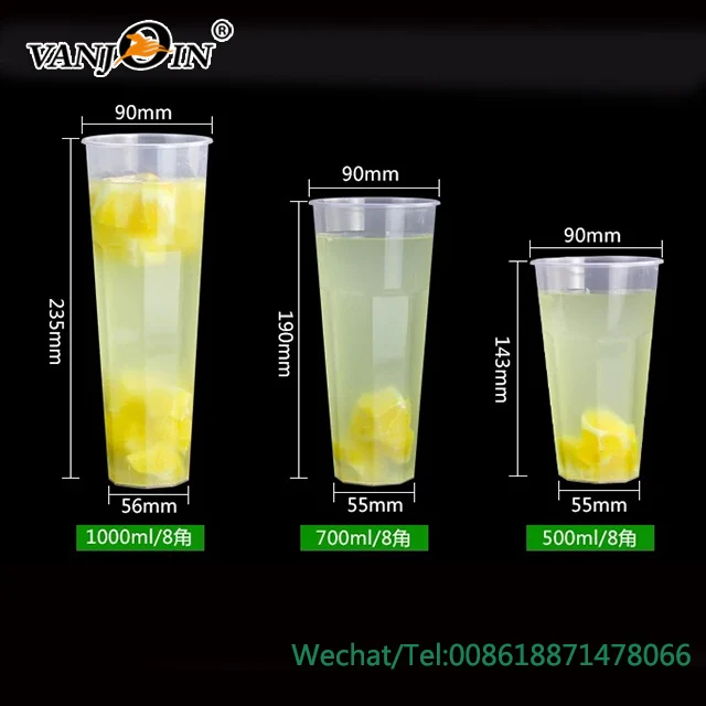 16 Oz Pp 500ml Injection Clear Pp Bubble Tea Cups Plastic Caliber 90mm