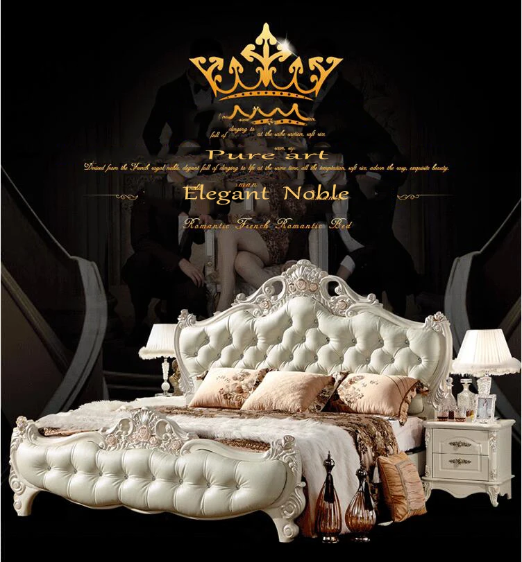 modern european solid wood bed Fashion Carved 1.8 m bed french bedroom furniture pfy10020