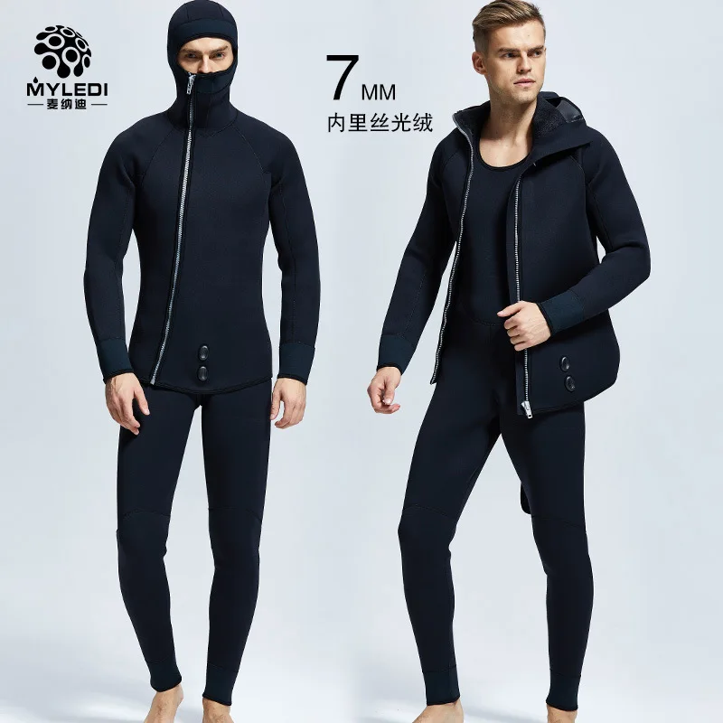 

MYLEDI 5-7mm black two piece front zipper diving wetsuit for men