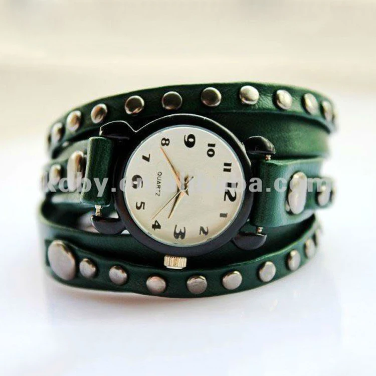 Fashion Stone Studded Leather Wrap Bracelet Watch Las Cord Product On Fashion Stone Studded Leather Wrap Bracelet Watch Las Cord Product On