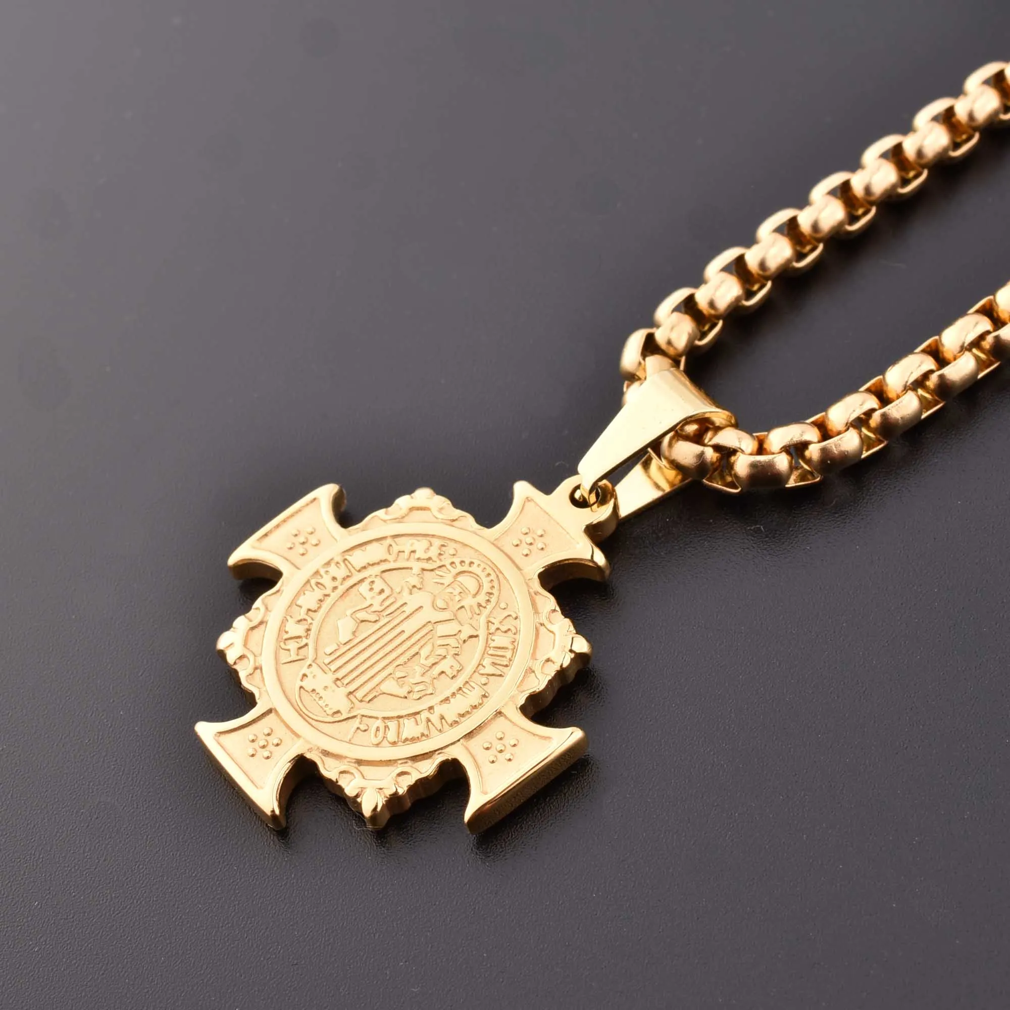 Hot Stylish Stainless Steel Catholic Saint Benedict Cross Bible Jesus Exorcist Necklace