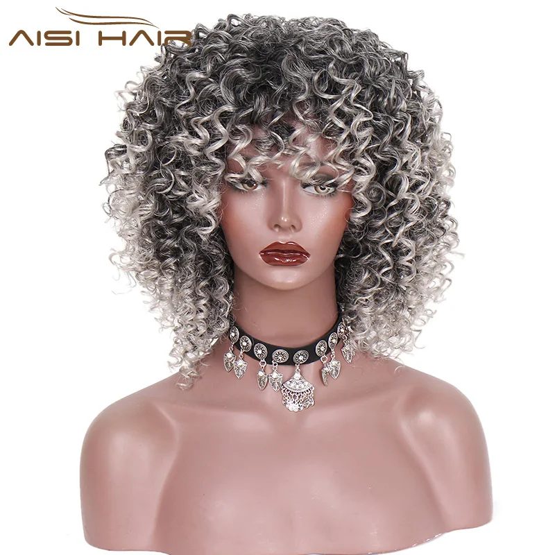 

Aisi Hair Wholesale Cheap Price Short Kinky Curly Hair Wigs Synthetic Ombre Grey Color Wigs Heat Resistant Synthetic Wig