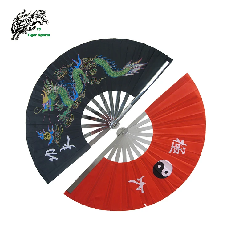 

Chinese Traditional Dragon and Phoenix Kung Fu Tai chi metal Fan, Red, black, yellow or as customer request