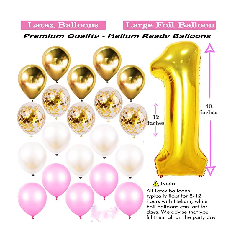 
1 year birthday party decoration baby girl set including banner aluminum foil latex balloon paper flower cake decoration tassel 