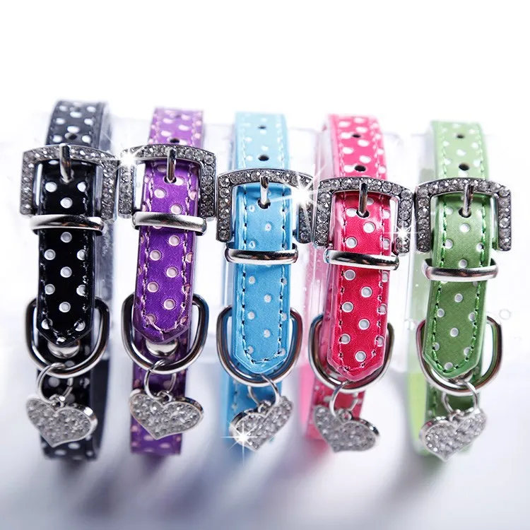 

Best Selling PU Leather dog chain Collar Fashionable Polka Dot Designer Bling Puppy Pet Collars