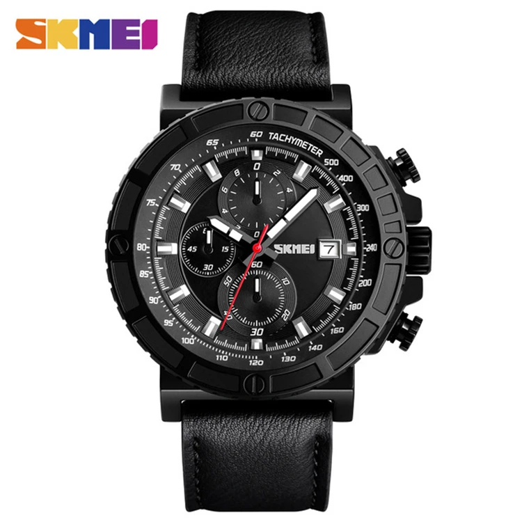 

SKMEI 1350 Sport Style Men's Watches Fashion Casual Stopwatch Leather Quartz Waterproof Wristwatches