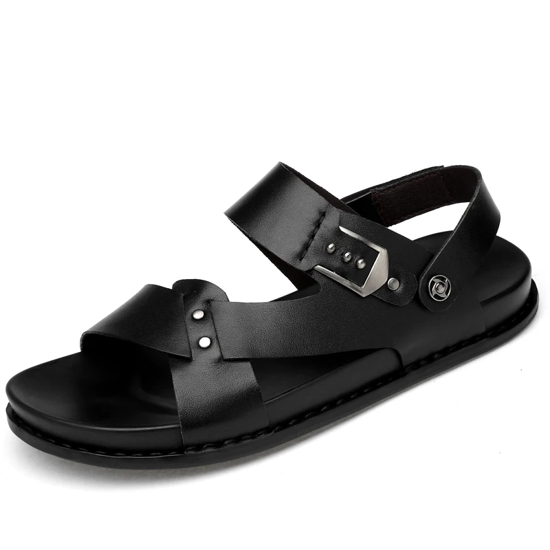 

YT Hot sale men's fashion slippers summer outdoor beach shoes high quality leather sandals, Picture