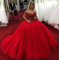 

Off The Shoulder Tulle Ball Gown 2019 Sweetheart Wholesale Quinceanera Dress Red