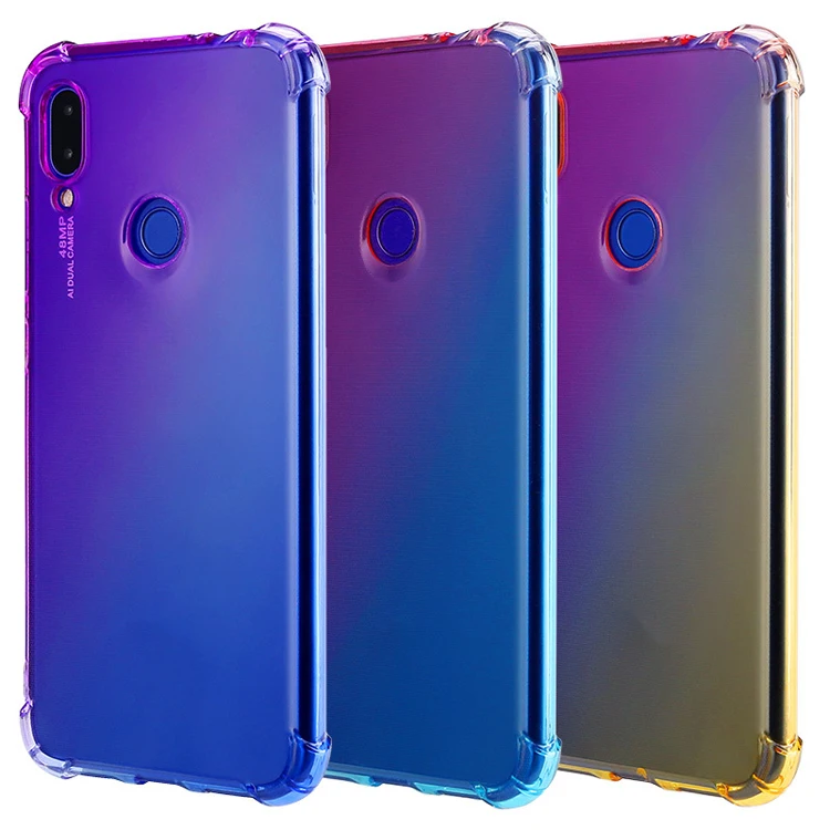 

Rainbow Gradient Color 1.5MM Airbag Shockproof Soft Silicone TPU Mobile Cell Phone Cover Case For Redmi Note 7 Pro, Transparent
