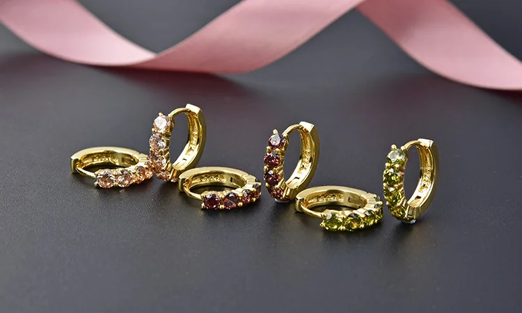 Poliva wholesale fashion 585 cz Zircon women jewelry 925 sterling silver 22k gold earing