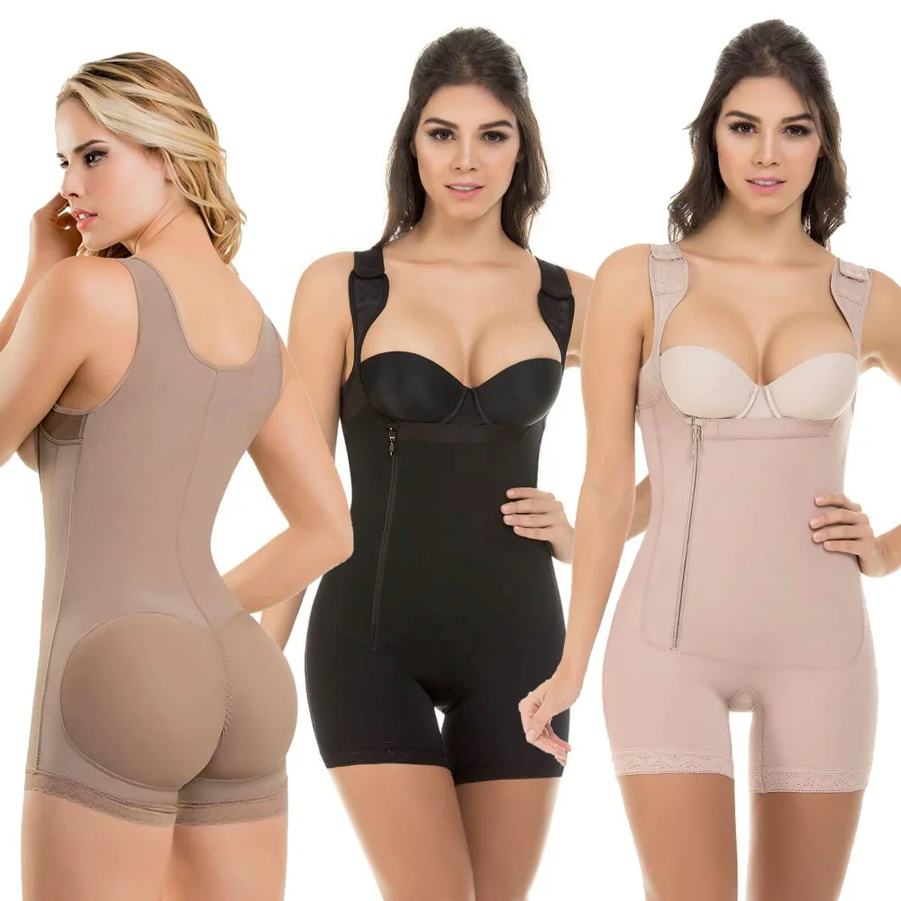 

women plus size dress fat women full body shaper zipper closure firm control shaper vest waist trimer fat burning bodysuit, Black;skin;grey