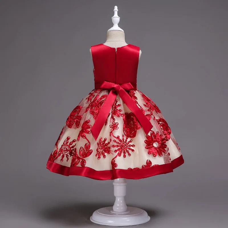 Vestido De Niña Encaje Princesa Cuello Redondo Lazo Lazo Hue Vestido De Niña Encaje Princesa Cuello Redondo Lazo Lazo Hue