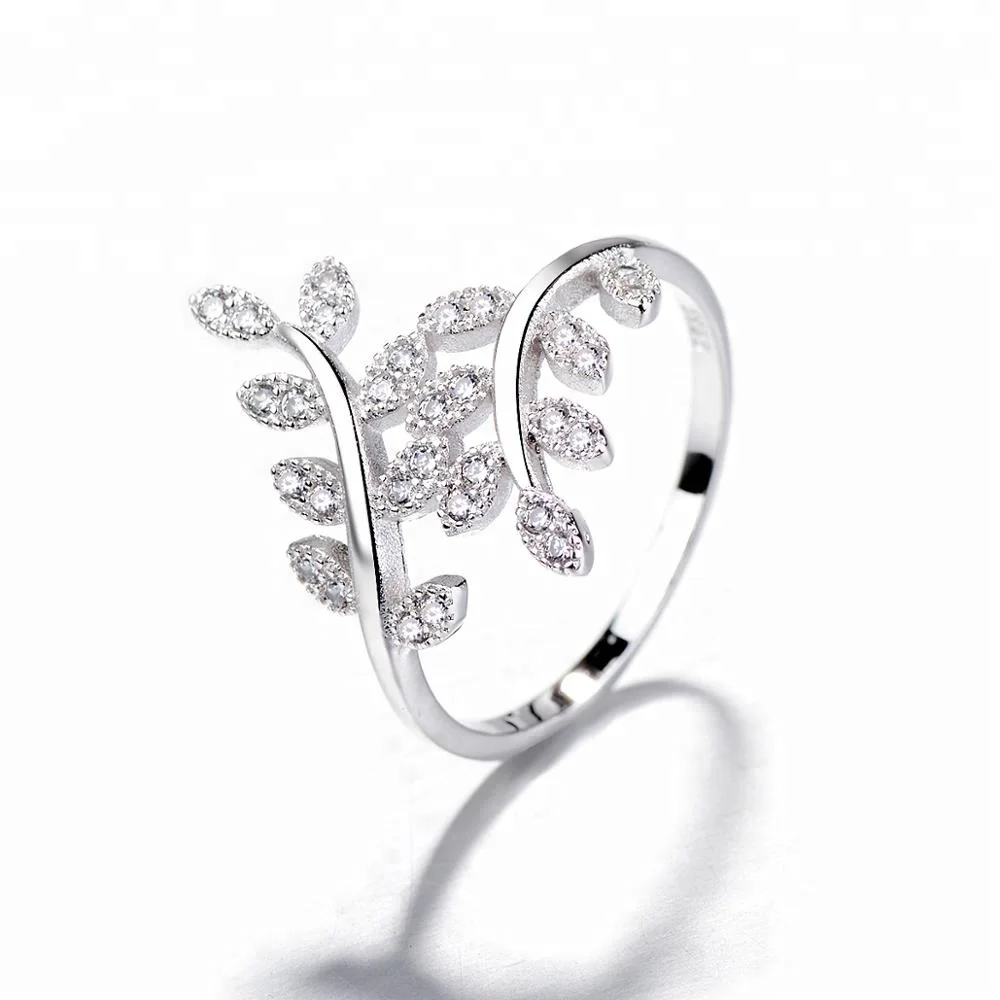 

Fashion CZ Jewelry 925 Sterling Silver Leaf Ring, As customer request