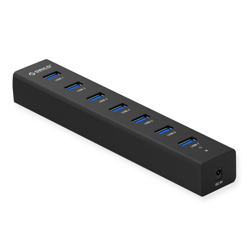 

ORICO Super Speed ABS 7 Ports USB 3.0 HUB with 5V2A Power Adapter H7013-U3-BK, Black/red/yellow