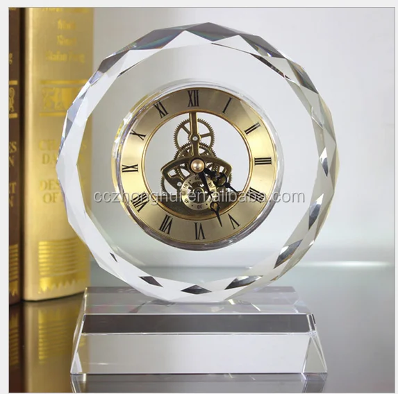 Grace Custom crystal cube clock crystal cube with gold clock,paperweight for office gift