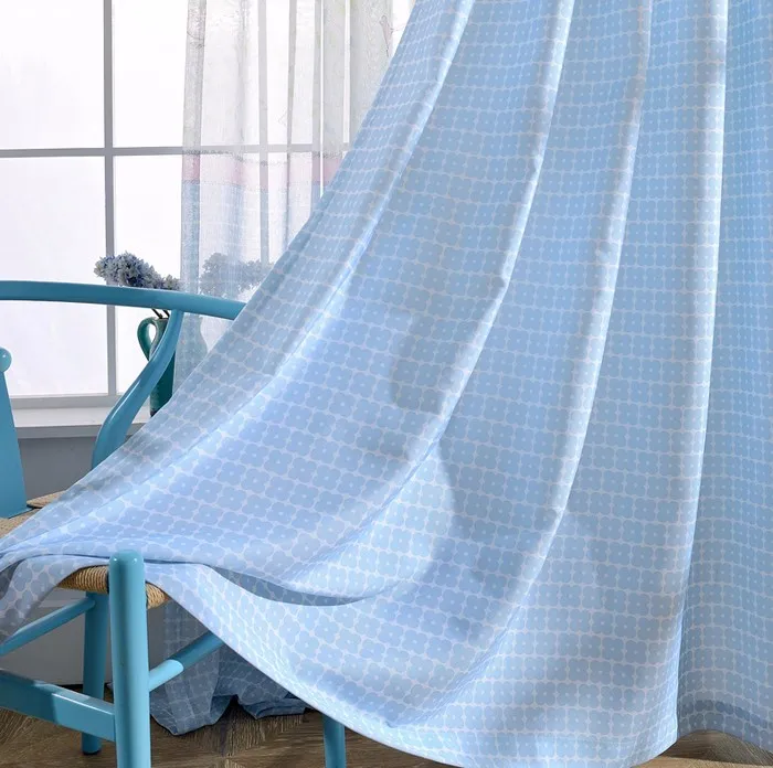 New Design White And Blue Plaid Curtains Fabrics