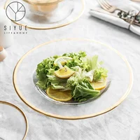 

machine made Best selling glass dinner plate wedding hotel home dinnerware sets charger plates with gold rim 13cm bowl