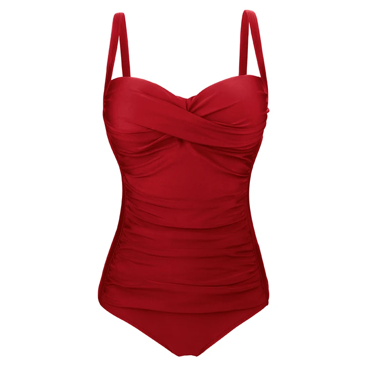 

ON Sale Women Vintage Retro Halter Patchwork Bathing Suits One Piece Swimsuit, Black;navy;wine-red
