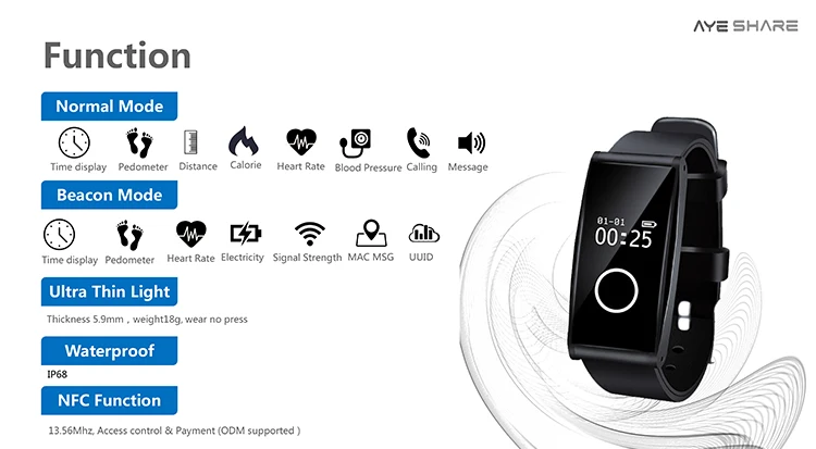 
NFC/RFID/Beacon/NB IOT Health Smart Bracelet Band Watch Wristband Smartbands wearable Fitness Tracker Heart Rate Monitor 