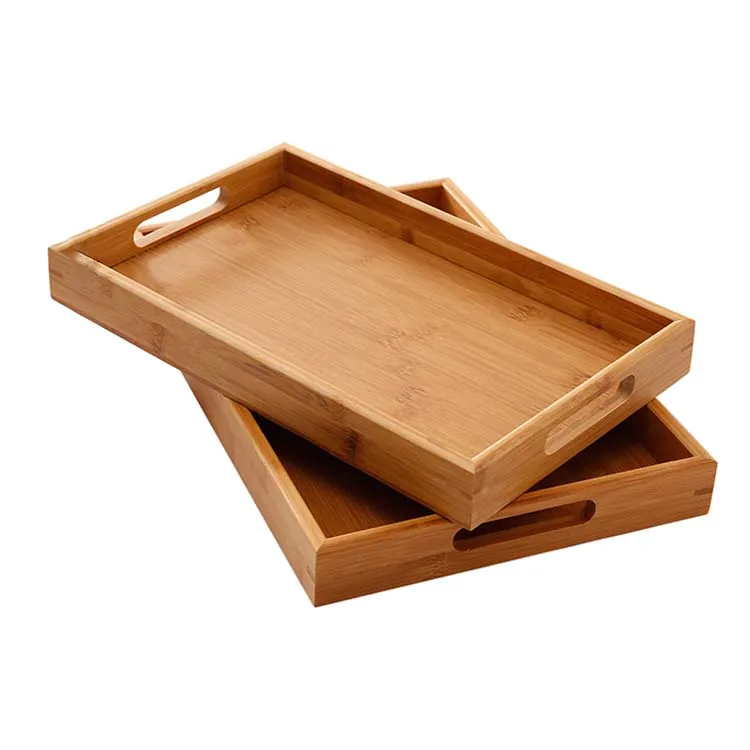 

Healthy bamboo tray serving restaurant breakfast tray bed , hotel bamboo and wooden food serving tray with handle, Natural color