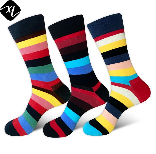 

cotton material rainbow colorful fashion design men dress socks, 3 colors