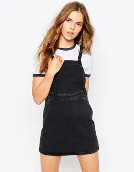 ladies black pinafore dress