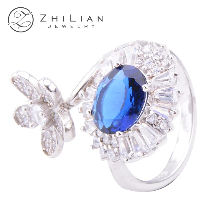 

new model blue crystal stone jewelry silver promise ring