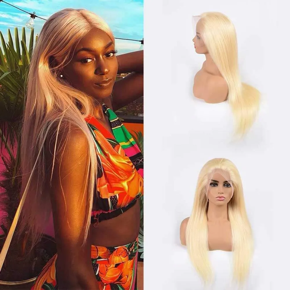 

Megalook Wholesale 150 Density Platinum Honey Blonde 613 Lace frontal Wig Human Hair,Virgin Blonde Straight 613 Wig