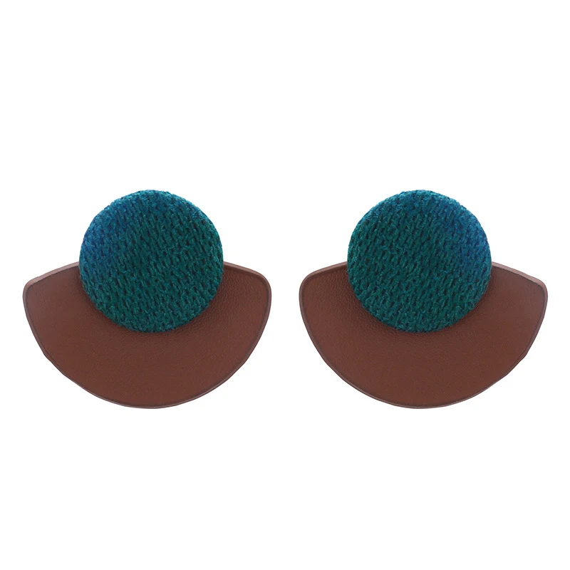 

New Korean Jewelry Earrings Fashion Geometry PU Leather Round Wool Weave Stud Earrings For Women (KER208), Same as the picture