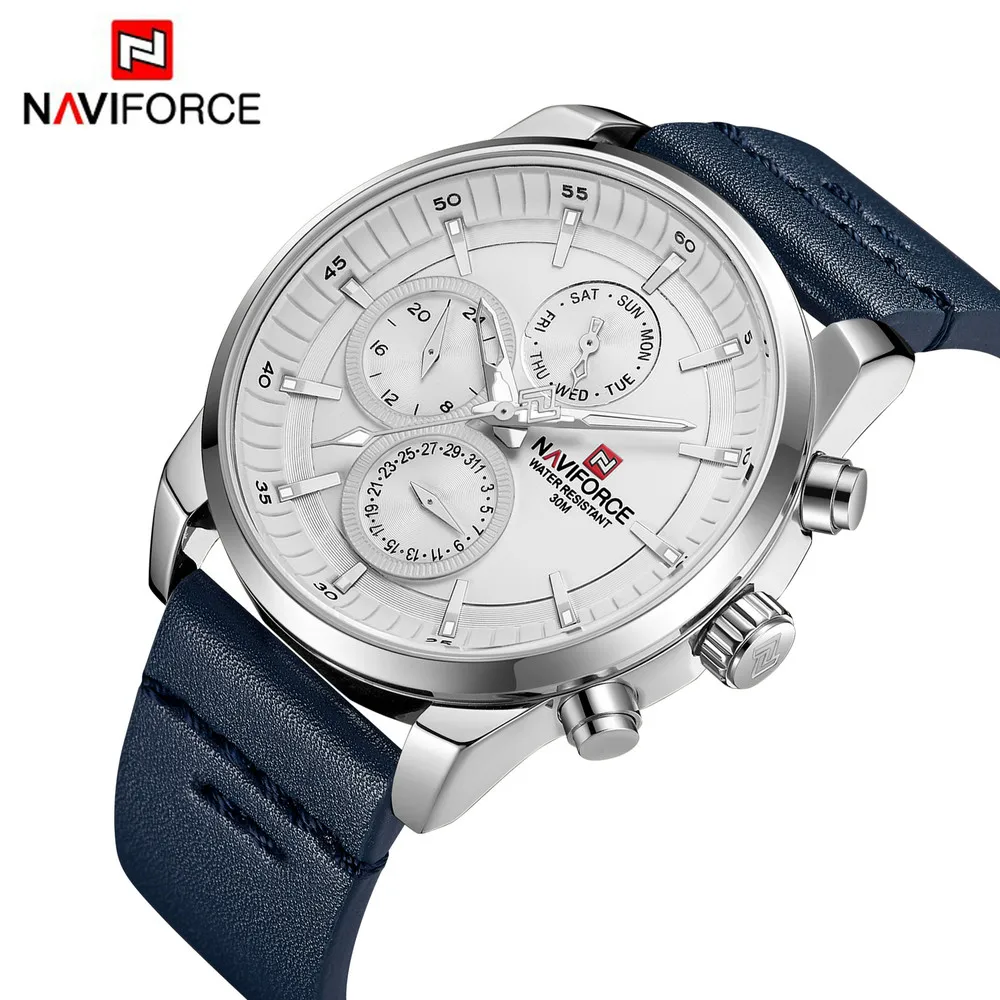 

NAVIFORCE NF9148 Mens Quartz Luxury Watches Waterproof Fashion Leather Sport Man Watch, As picture