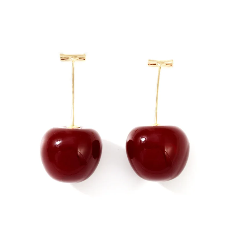

Girl Friends Gift Gold Plated Cute Red Cherry Drop Earrings Sweety Fruit Dangle Earrings For Girls, As picture