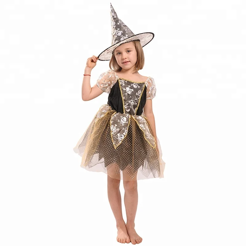 

Children Girls Gold Witches Halloween Costumes for kids cosplay party carnival dress