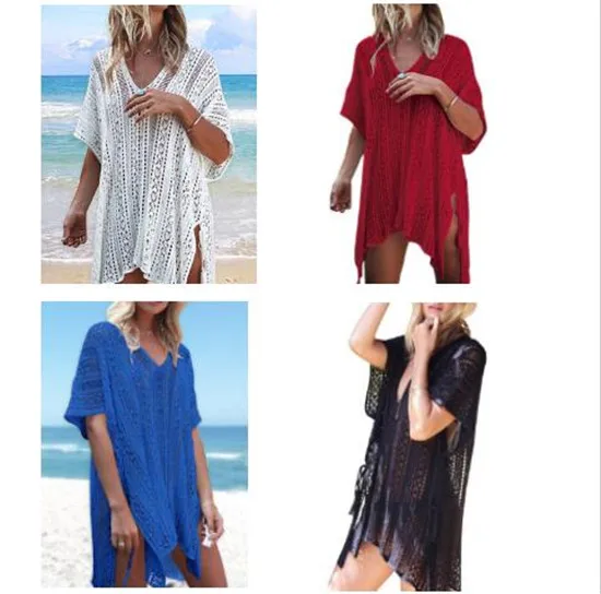 

Loose Tassel Beach Cover Up V Neck Women Swimsuit Flower Beach Wear Tunic, 6 colors