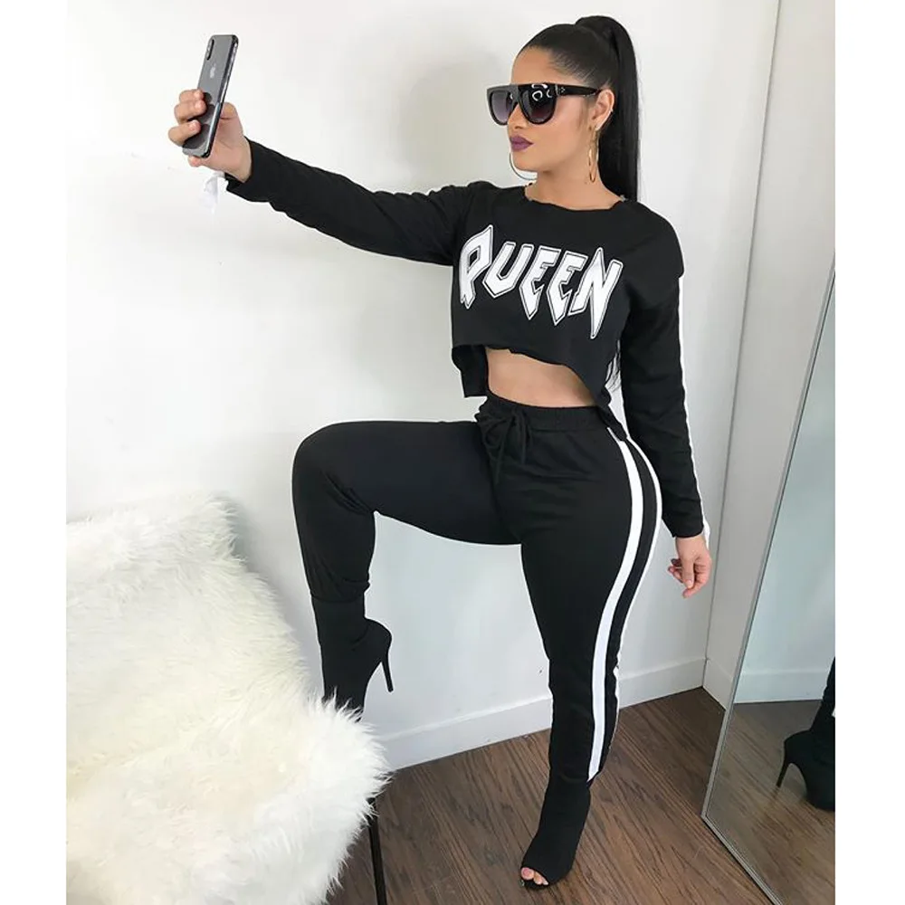 

Crop Top Slim Fit Women Tracksuit Two Piece Set Clothing, Black;red