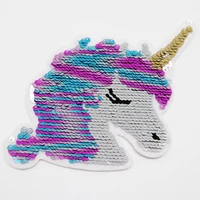 

Customized unicorn pattern reversible sequin embroidery applique patch for kids garment