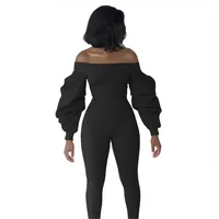 

Casual Off The Shoulder Romper Playsuit Bodycon Black Lantern Sleeve Rompers Womens Jumpsuit Overalls Y10685