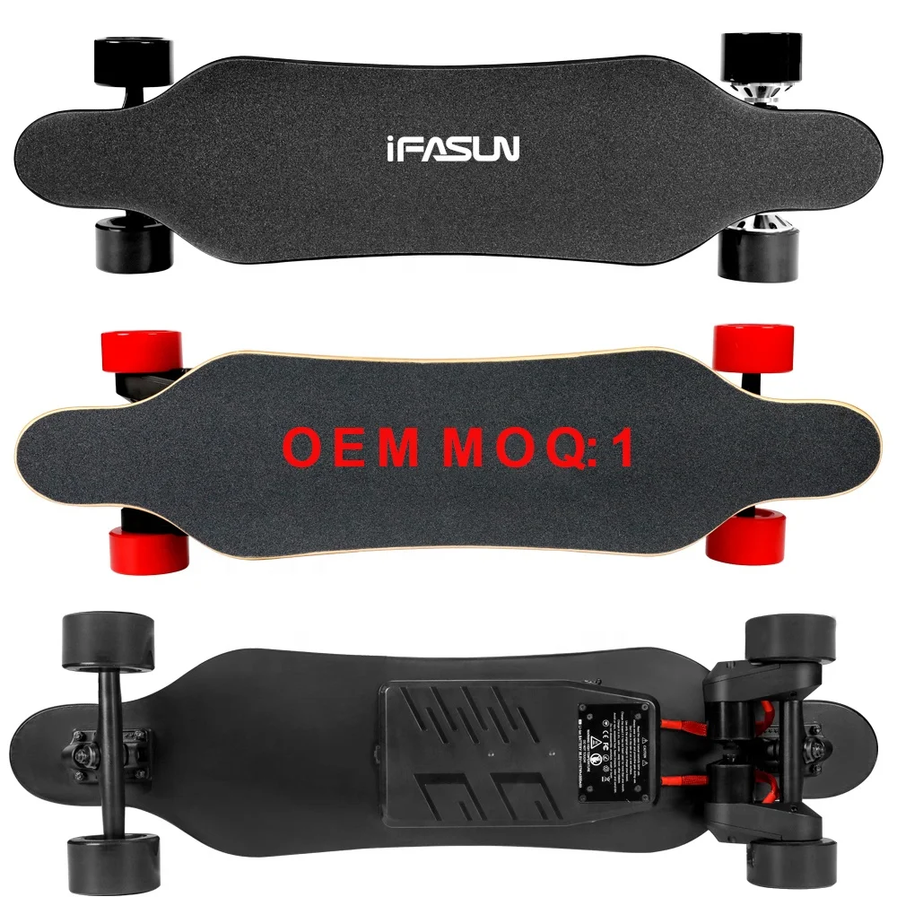 

OEM MOQ 1 PC 2000W 45KMH 38 8Ply Longboard Maple Deck Dual Hub Motor Boosted Electric Skateboard, Red;black