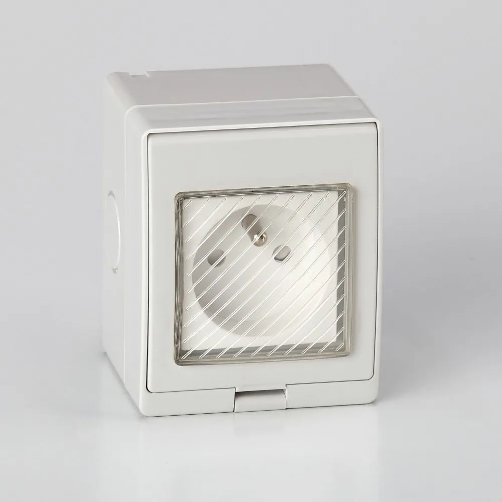 French Style Ip55 Electrical Wall Mounting Waterproof 250vac 16a 1 Gang 2 Way Switch Socket For