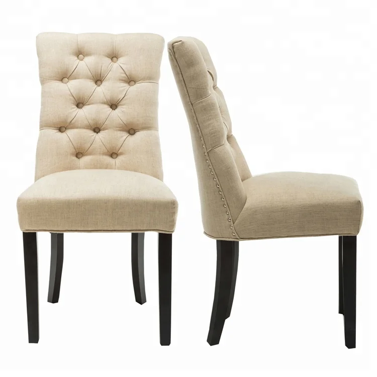 Modern Tufted Dinning Room Linen Fabric Solid Wood Frame High Wooden