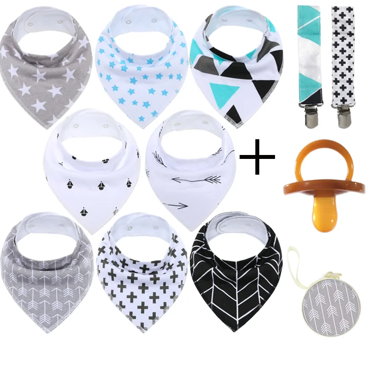 Amazon hot selling safe 2 nickel-free snaps baby bib adjustable baby bandana drool bibs gift set