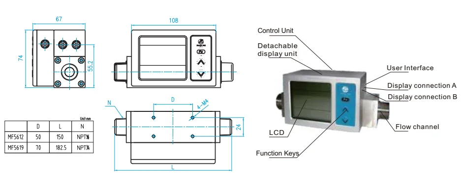 DN12 DN19 oxygen nitrogen argon thermal gas mass air flow meter sensor price