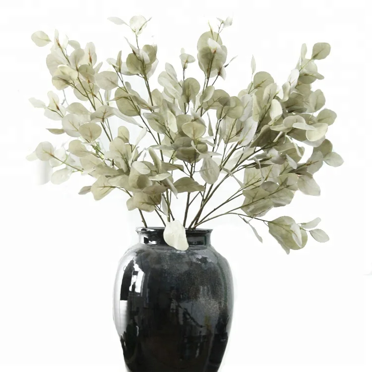 

ISEVIAN Wholesale Large Green Leaf Artificial Wedding Eucalyptus Plant, Green and gray