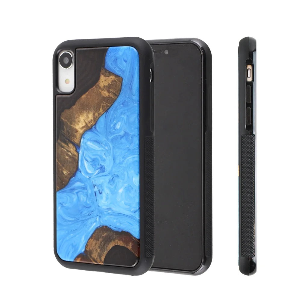 

New Wooden Resin Epoxy Phone Mobile Case Phone Case Accessories for iPhone 8, Black;green;red;dark blue;light blue